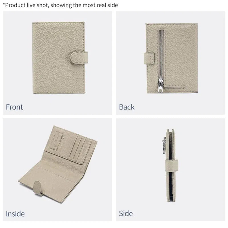 Color: Green - Genuine Cow Leather Passport Holder Travel Wallet With Zipper Pocket Card Holder Rfid Blocking Bifold Wallet For Men And Women