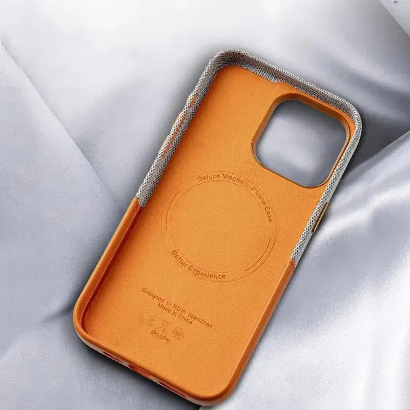 Color: Orange, Material: Silicon - Card Holder Magsafe Leather Phone Case For Iphone 15 14pro Max 13 14 Pro 12 Pocket Wireless Charging Alloy Lens Hit Color Cover