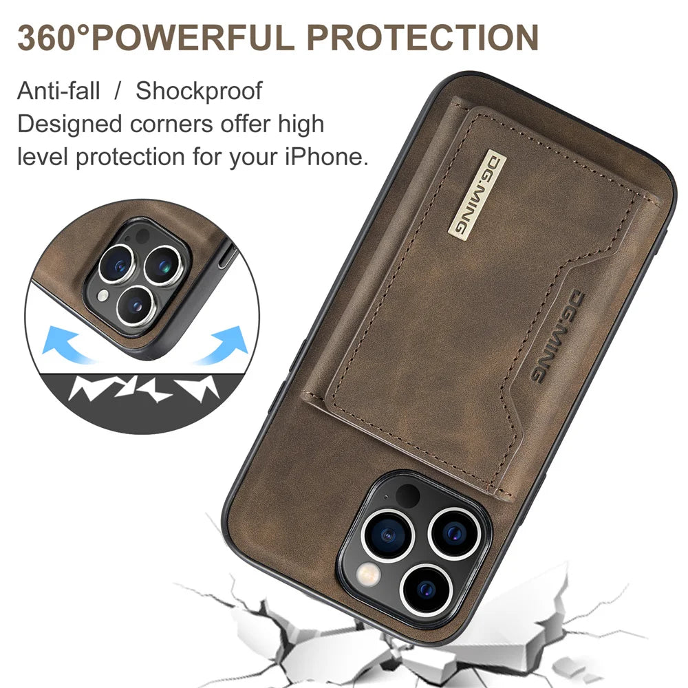 Color: Beige, Material: Aluminum - 2 In 1 Case For Iphone 16 15 14 13 12 11 Pro Max Plus Xs Max Xr 8 Plus Se 2022 Wallet Magnetic Leather Card Holder Pocket Cover