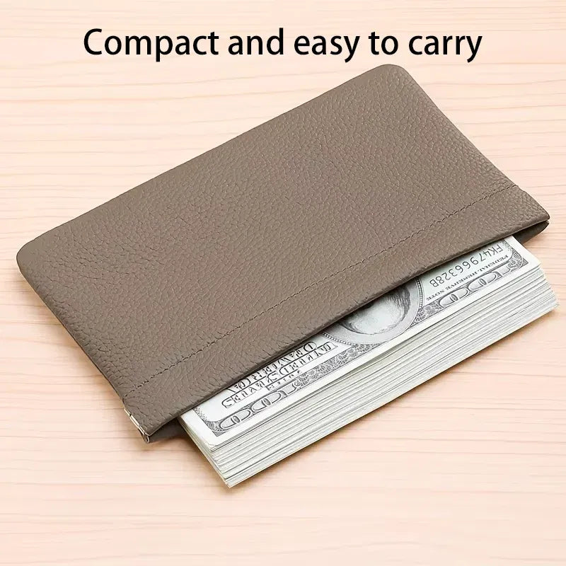 Color: Gray - Self-closing First-layer Genuine Cowhide Long Wallet Passport Driver's License Document Holder Data Cable Cosmetic Bag Storage