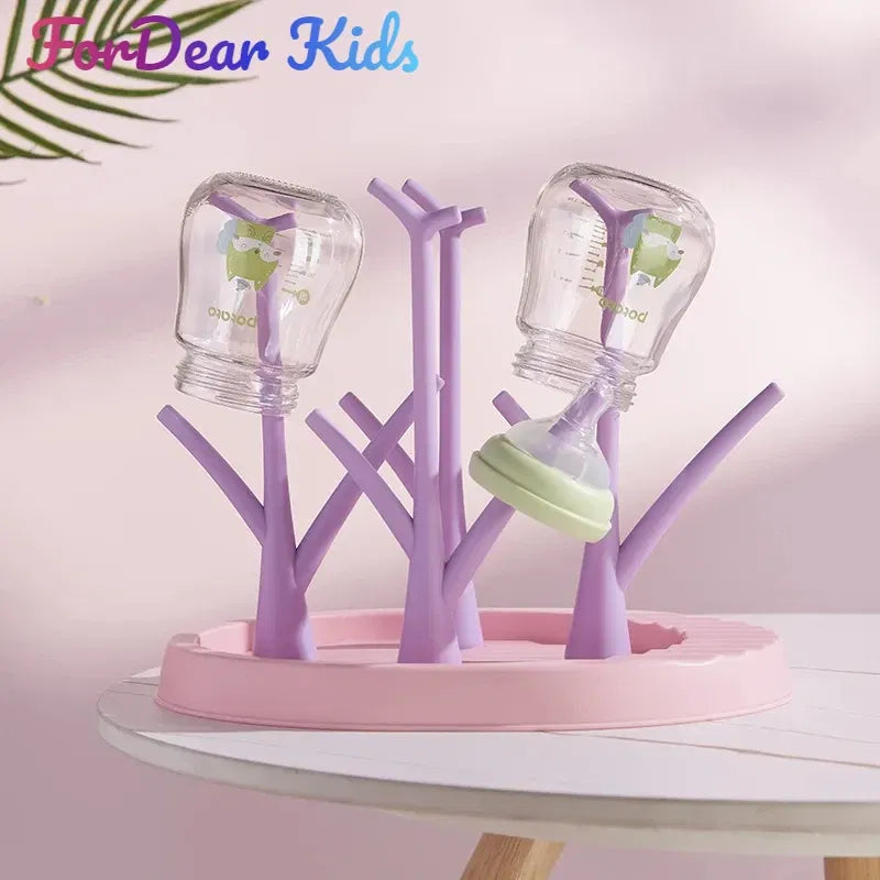 Color: Green - Baby Bottle Holder Cleaning Dryer Drainer Removable Baby Bottle Drying Rack Storage Rack Tree Shape Rack For Babies Bottles Item