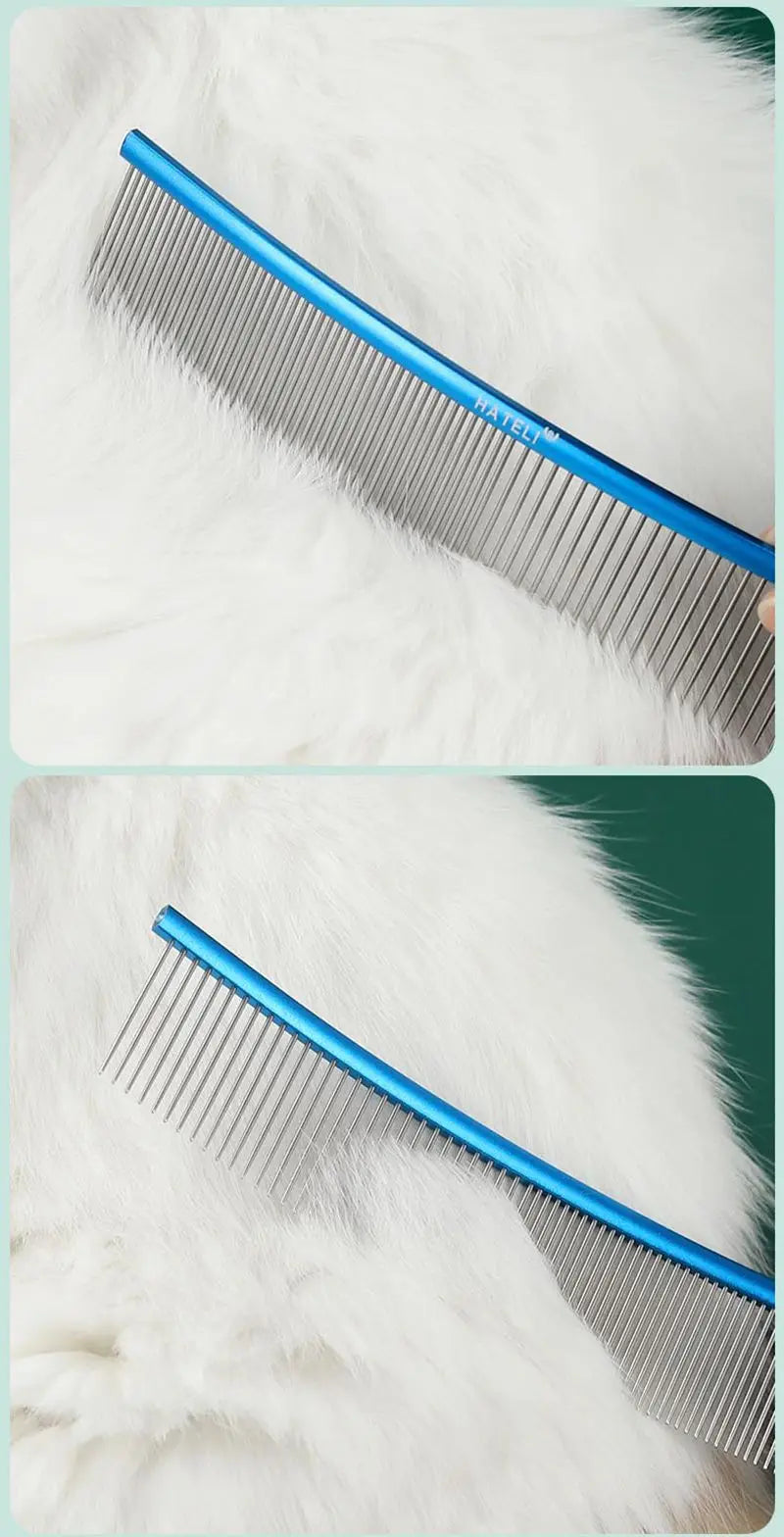 Color: Purple, Size: Xs - Pet Curved Comb Stainless Steel Combs Professional Pet Grooming Comb Dense Sparse Teeth Dog Cat Cleaning Brush Open Knot Comb