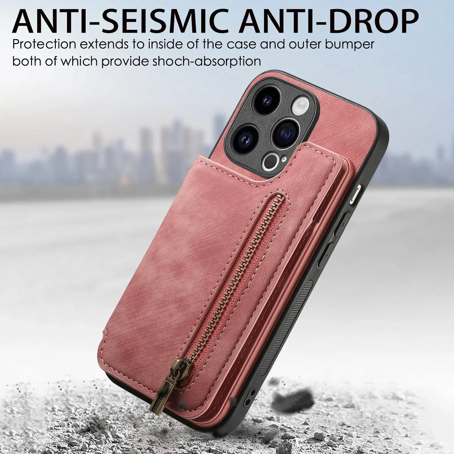 Color: Blue, Material: Pvc - Leather Zipper Wallet With Card Holder Phone Case For Iphone 15 14 11 Pro Max 13 12 Mini X Xr Xs Max 8 7 Plus Shockproof Cover