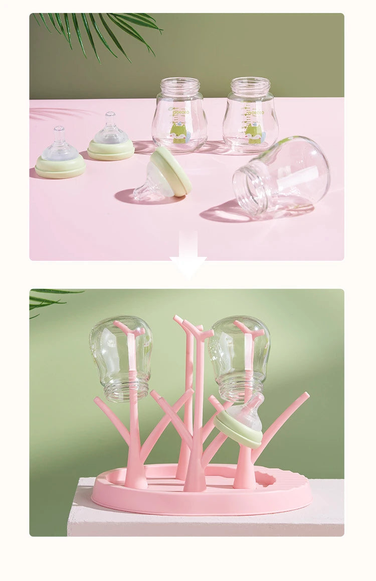 Color: Green - Baby Bottle Holder Cleaning Dryer Drainer Removable Baby Bottle Drying Rack Storage Rack Tree Shape Rack For Babies Bottles Item