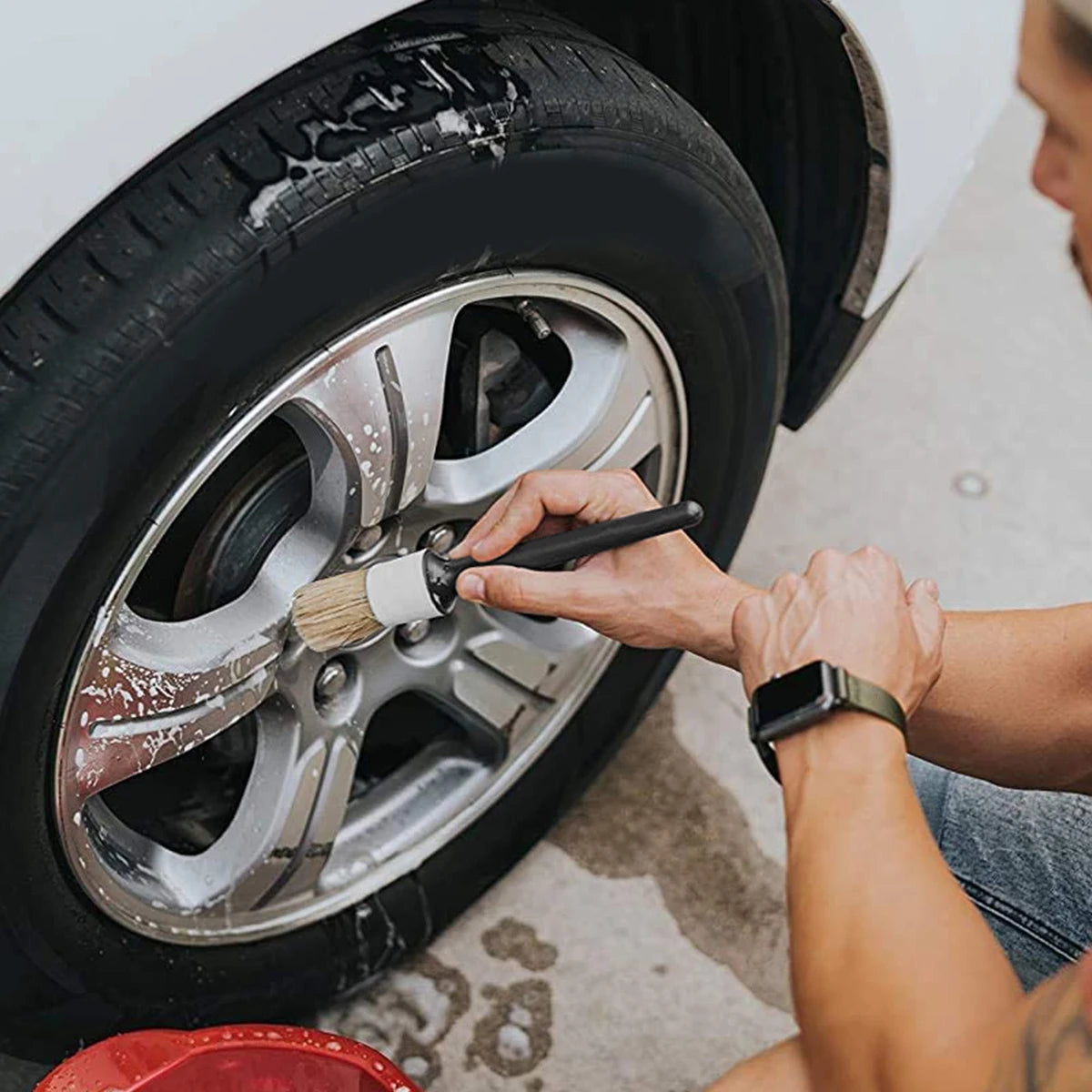Color: White - Car Detailing Brush Set Car Cleaning Brushes Sponges Towels For Car Air Vents Rim Cleaning Dirt Dust Clean Tool Wash Accessories