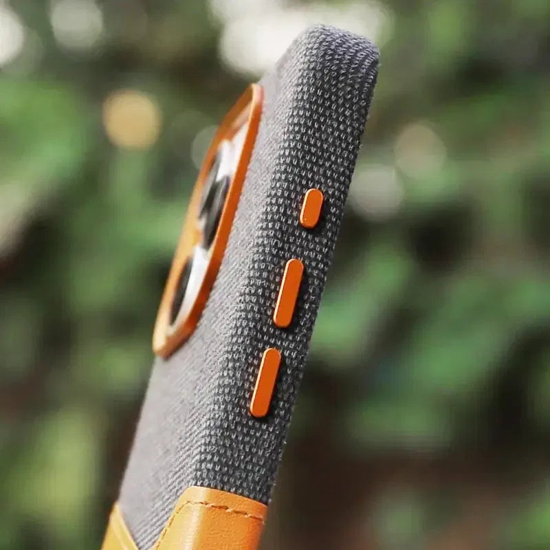 Color: Orange, Material: Silicon - Card Holder Magsafe Leather Phone Case For Iphone 15 14pro Max 13 14 Pro 12 Pocket Wireless Charging Alloy Lens Hit Color Cover