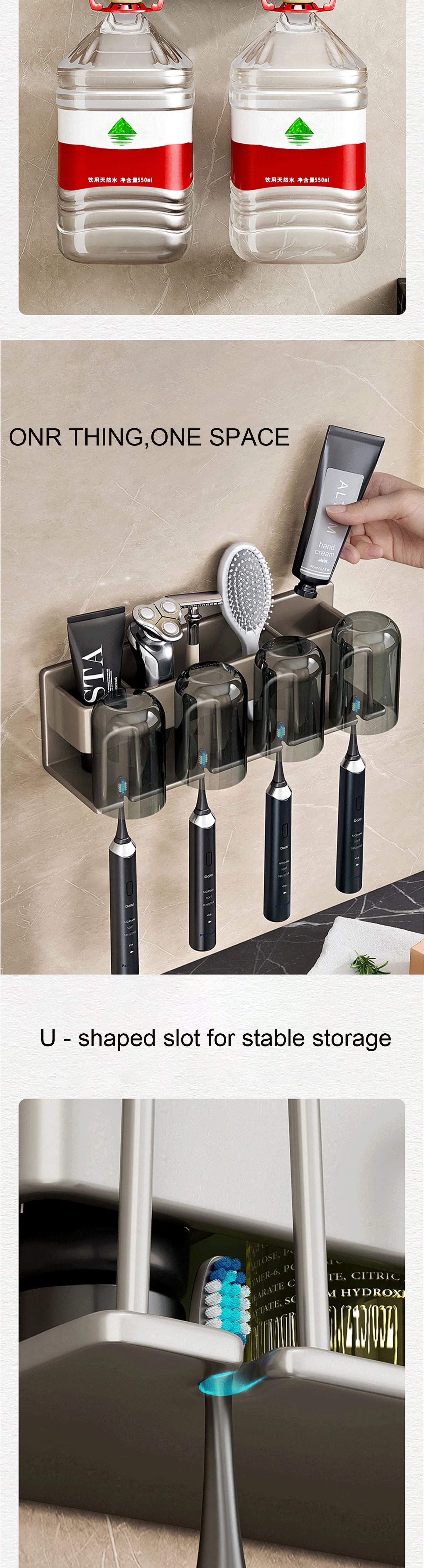 Color: Light Grey - Toothbrush Holder Wall Mounted Toothpaste Dispenser Aluminium Electric Hair Brushes Storage Bathroom Accessories House Organizer