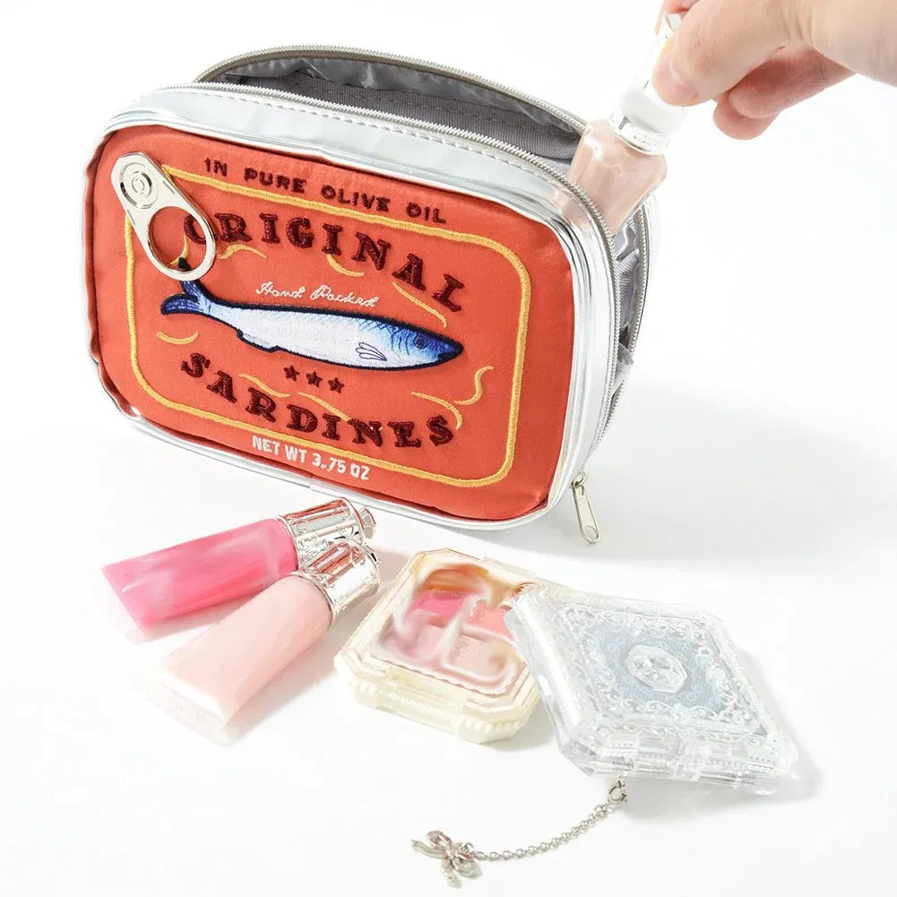 Color: Gray - Canned Sardines Style Bath Travel Bag Cute Toiletry Bag Creative Fashion Women Cosmetic Bag Multi-function For Weekend Vacation