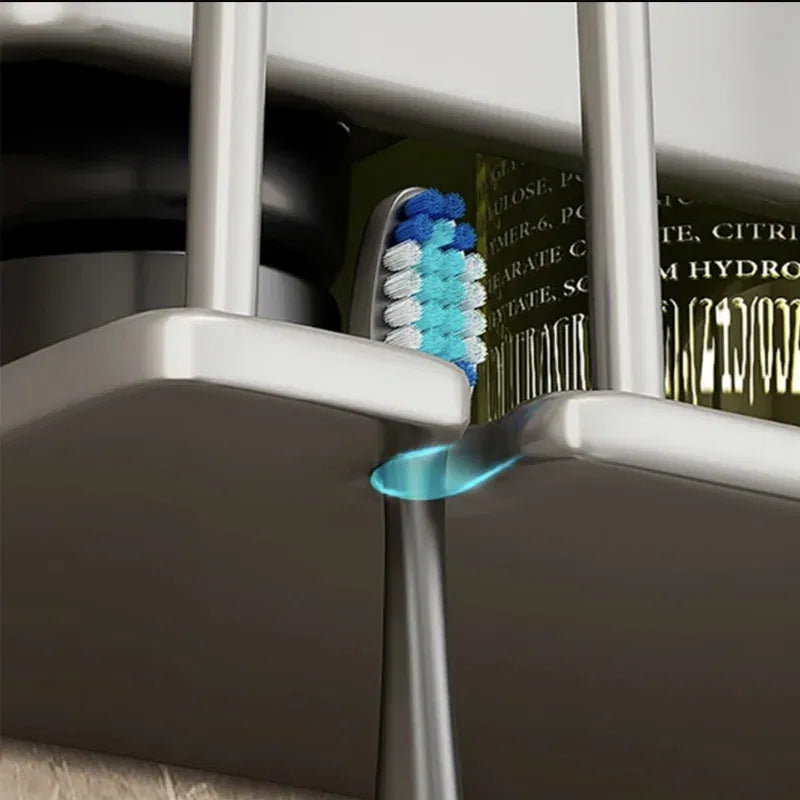 Color: Light Grey - Toothbrush Holder Wall Mounted Toothpaste Dispenser Aluminium Electric Hair Brushes Storage Bathroom Accessories House Organizer