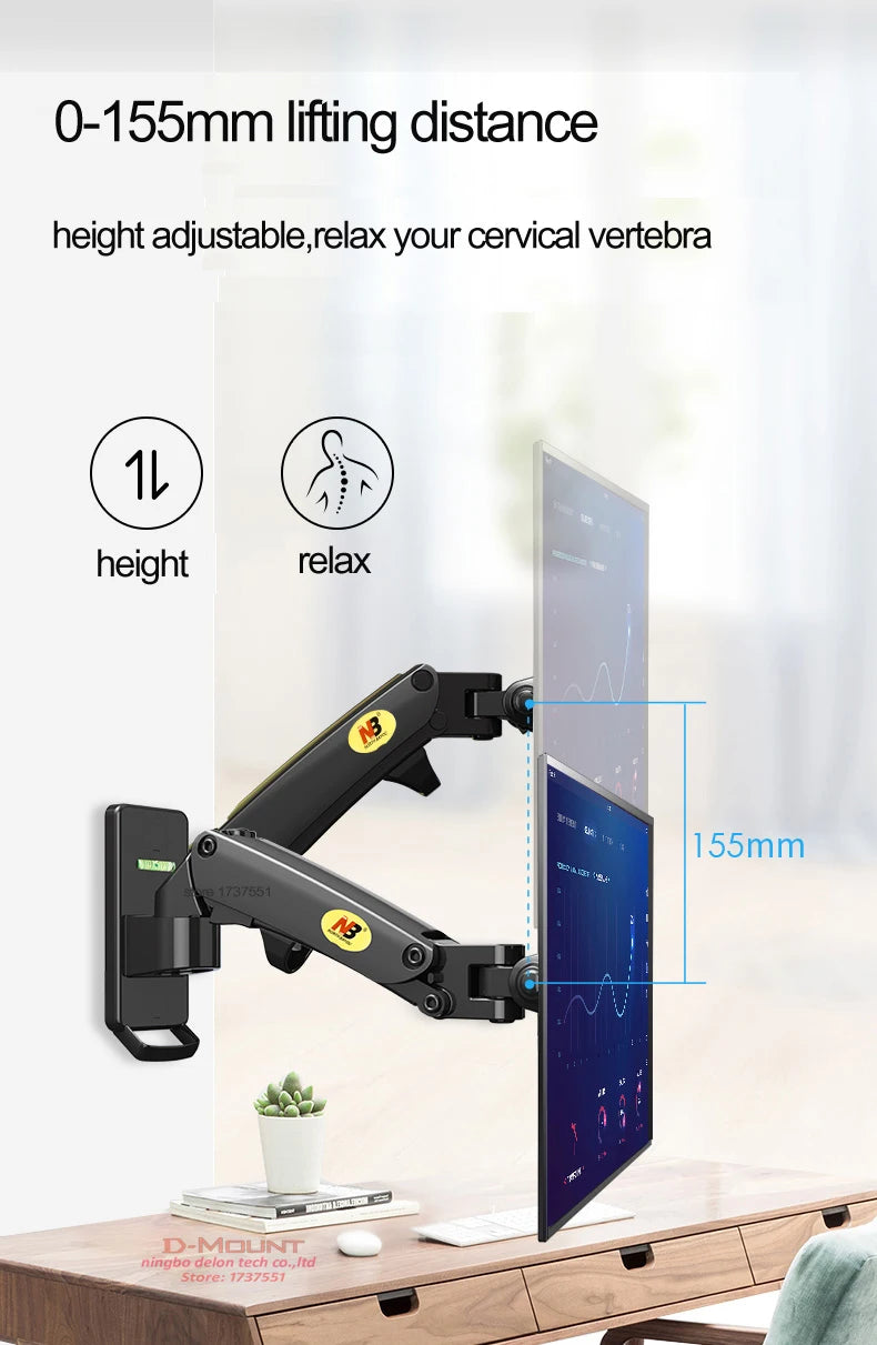 Color: White, Ships From: Ukraine - Nb F120 17-27" Aluminum Gs Gas Spring 360 Rotate Full Motion Tv Wall Mount Bracket Lcd Monitor Wall Mount Stand Screen Holder
