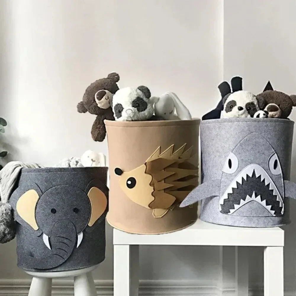 Color: Dark Khaki - Cartoon Storage Basket Washable Dirty Clothes Basket Foldable Children's Toy Clothes Storage Bucket Home Storage Laundry Basket