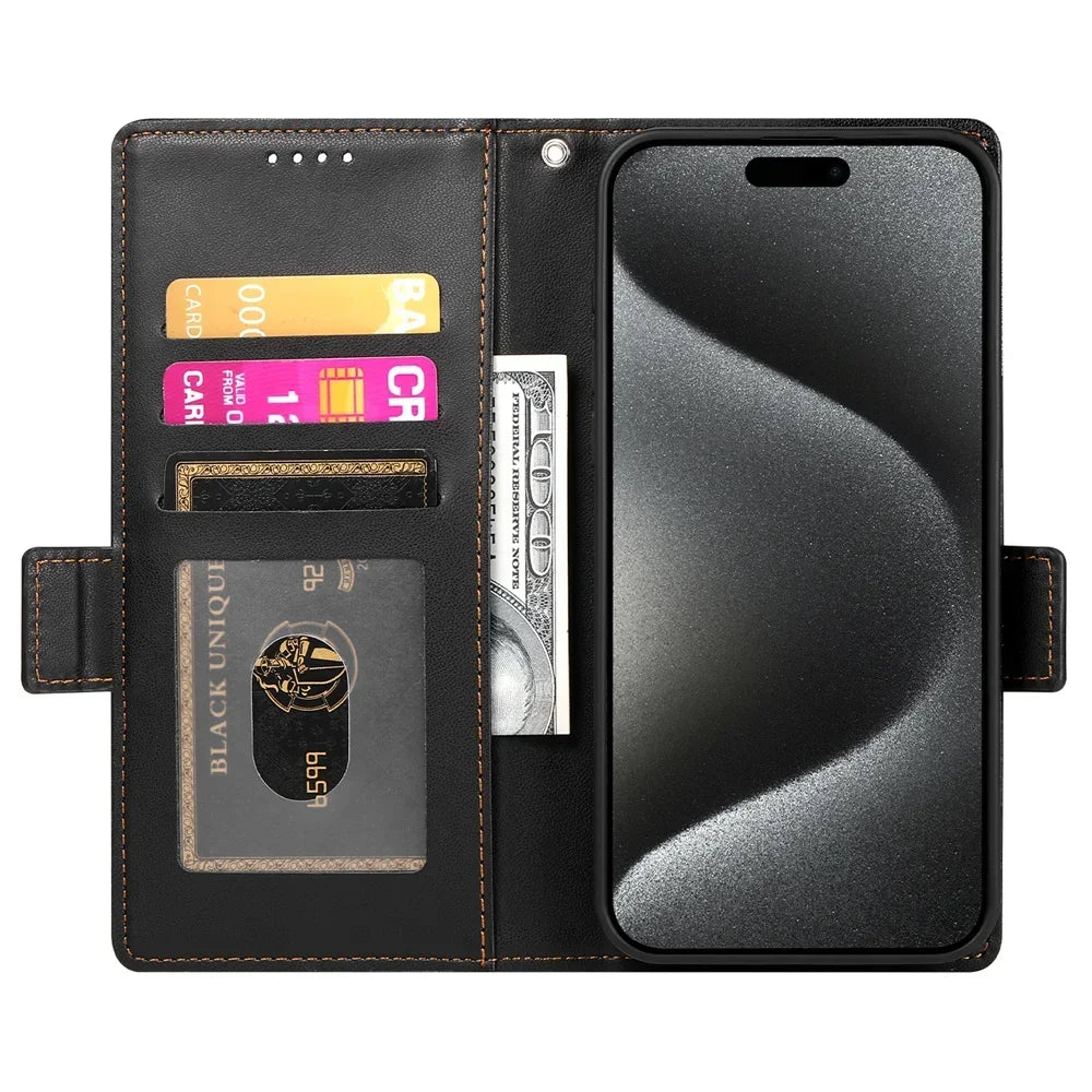 Color: Brown, Material: Canvas - Pu Leather Flip Phone Case For Iphone 16 15 Pro Max 16e 14 13 1211 Xs Max Xr X 8 7 Plus Se Kickstand Cards Solt Wallet Cover