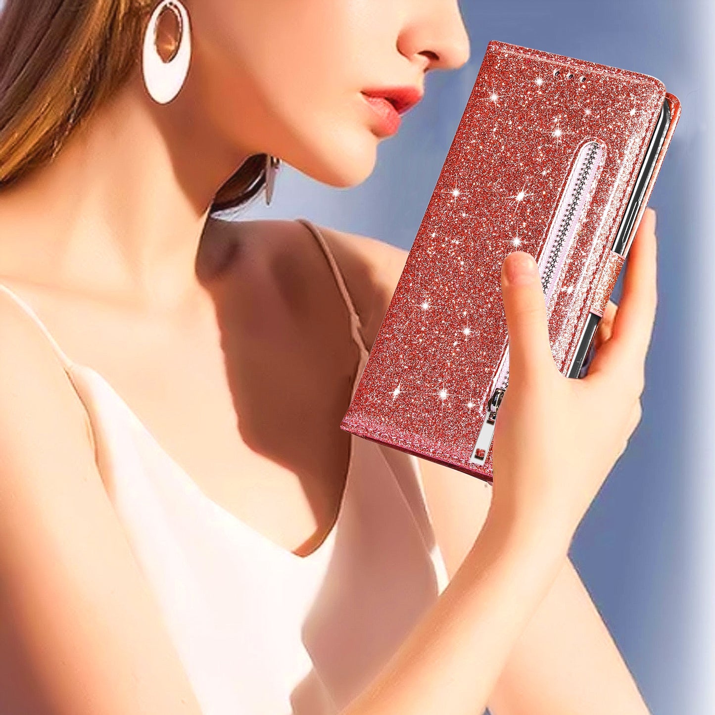 Color: Beige, Material: Cotton Fabric - Zipper Flip Wallet Glitter Leather Case For Iphone 16 15 14 13 12 11 Pro Max Xs Xr 8 7 Plus Se 2022 Mini Bling Stand Phone Cover