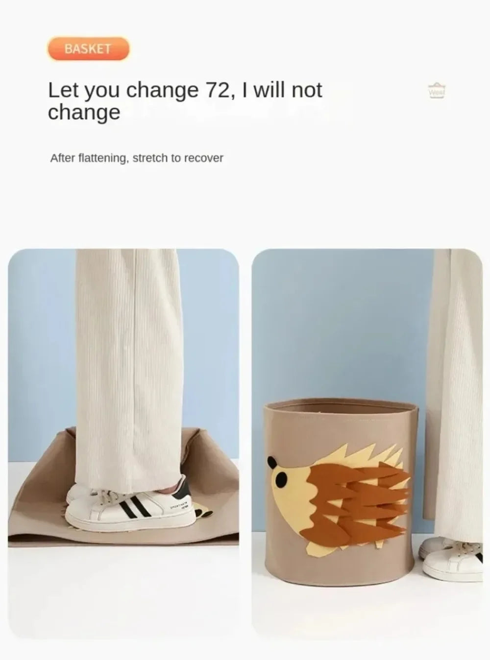 Color: Dark Khaki - Cartoon Storage Basket Washable Dirty Clothes Basket Foldable Children's Toy Clothes Storage Bucket Home Storage Laundry Basket