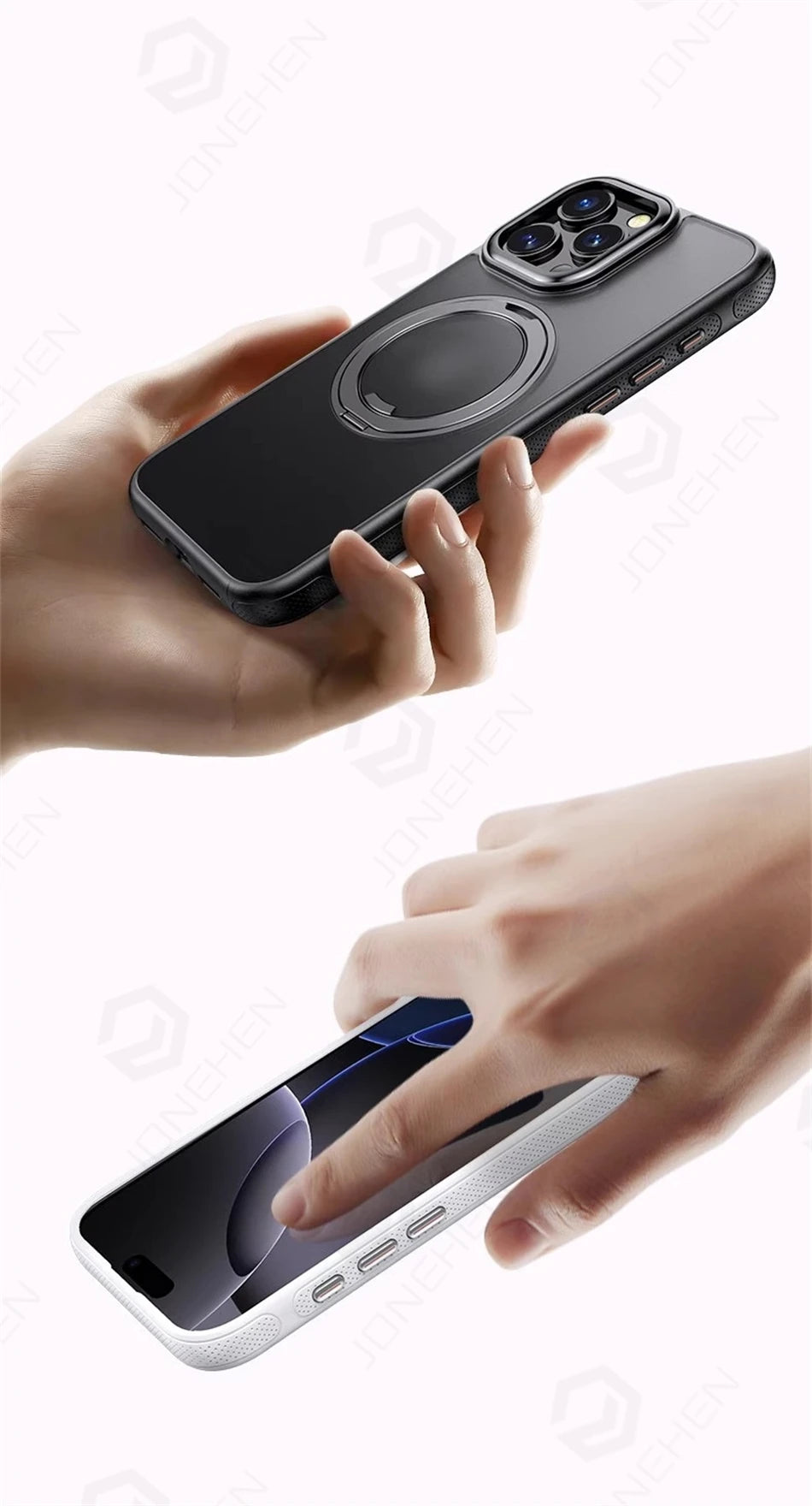 Color: Blue, Material: Pvc - 360?° Rotation Ring Stand Magnetic Case For Iphone 13 14 15 16 17 Pro Max 16e Matte Military Shockproof Armor Cover For Magsafe