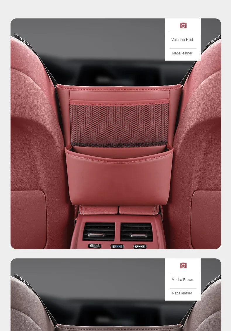 Color Name: Gold - Car Handbag Holder Between Seats Mutifuntional Leather Auto Seat Middle Storage Bag Hanging Tissue Box Phone Cup Map Organizer