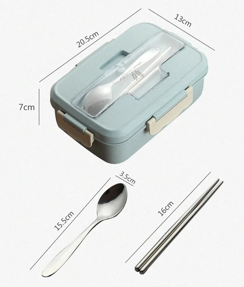 Color: Green, Ships From: China - Microwave Lunch Box Wheat Straw Dinnerware With Spoon Chopsticks Food Storage Container Children Kids School Office Bento Box