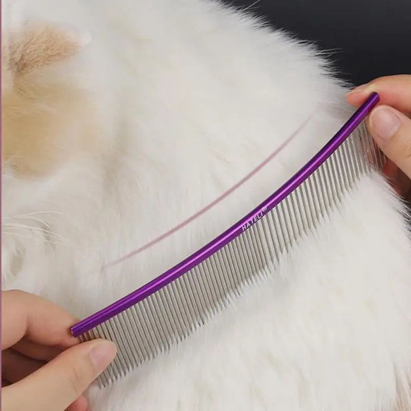 Color: Purple, Size: Xs - Pet Curved Comb Stainless Steel Combs Professional Pet Grooming Comb Dense Sparse Teeth Dog Cat Cleaning Brush Open Knot Comb
