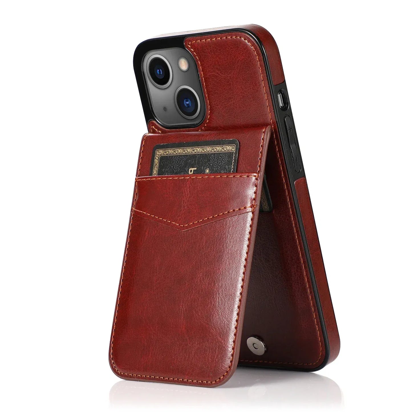 Color: Beige, Material: Silicon - Faux Leather Wallet Kickstand Phone Case For Iphone 13 12 Mini 16e 16 15 14 11 Pro Max X Xr Xs 7 8 Plus Case With Credit Card