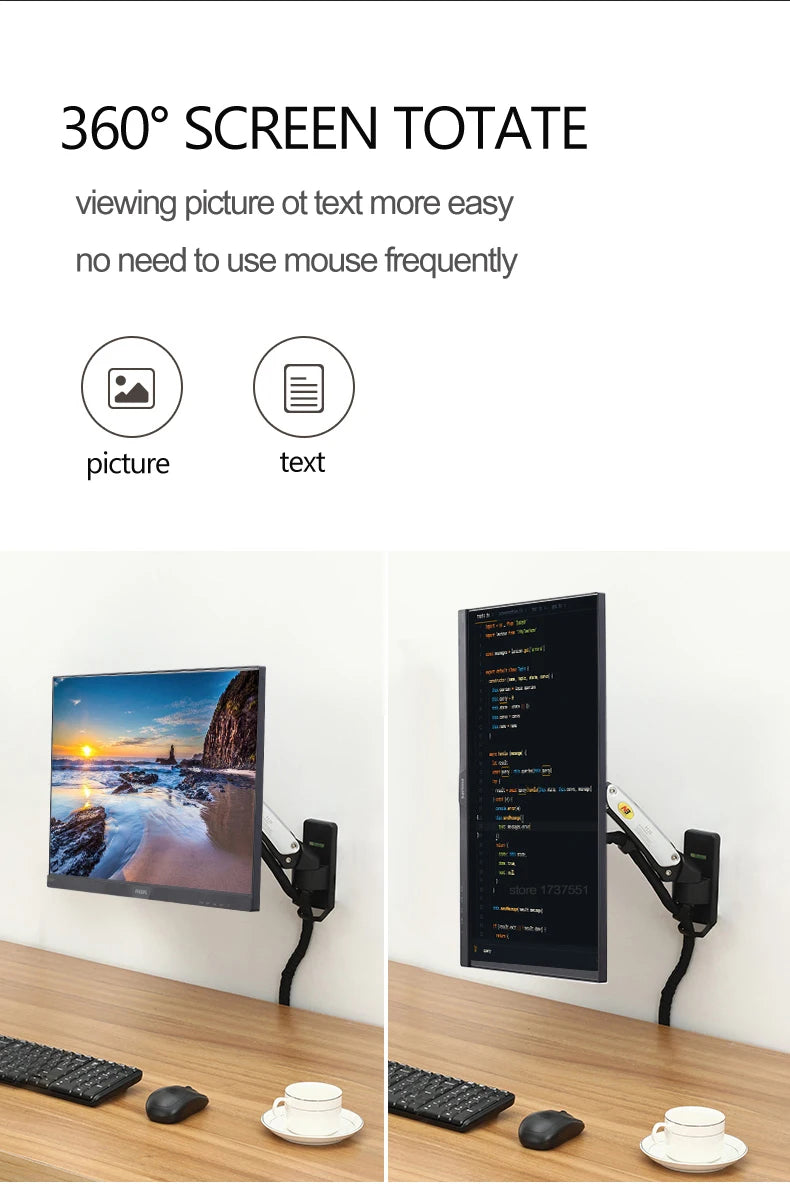 Color: White, Ships From: Ukraine - Nb F120 17-27" Aluminum Gs Gas Spring 360 Rotate Full Motion Tv Wall Mount Bracket Lcd Monitor Wall Mount Stand Screen Holder