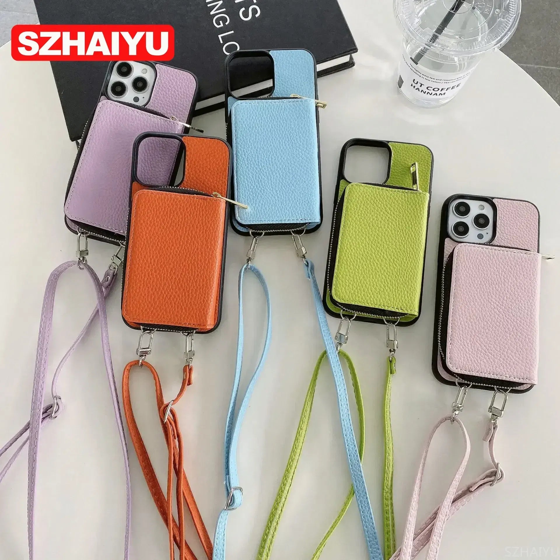 Material: Pvc, Color: Green - Zipper Wallet Phone Case For Iphone 16 15 14 13 12 Mini 11 Pro Xs Max X Plus Card Slot Holder Crossbody Lanyard Leather Cover