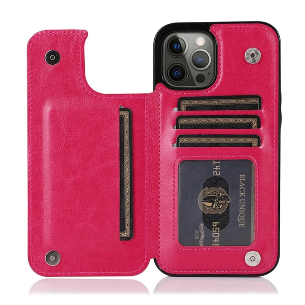Material: Pe, Color: Pink - Leather Wallet Case For Iphone 15 14 13 12 11 Pro Max Mini Wallet Case Xr X Xs Max 8 7 6s 6 Plus Se 2022 2020 Card Holder Flip