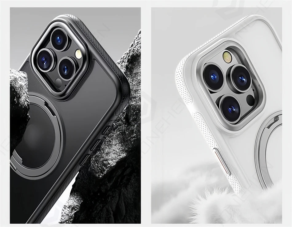 Color: Blue, Material: Pvc - 360?° Rotation Ring Stand Magnetic Case For Iphone 13 14 15 16 17 Pro Max 16e Matte Military Shockproof Armor Cover For Magsafe