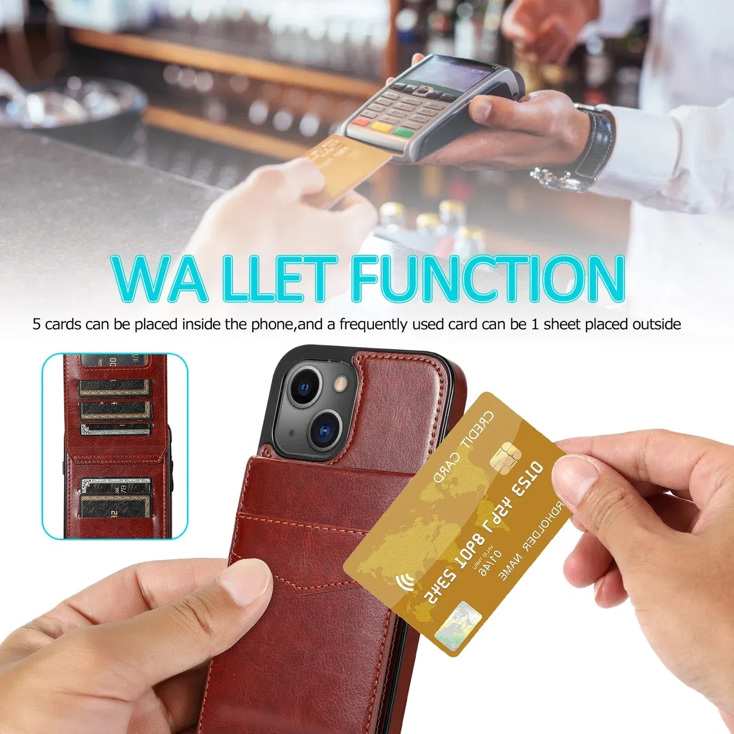 Color: Beige, Material: Silicon - Faux Leather Wallet Kickstand Phone Case For Iphone 13 12 Mini 16e 16 15 14 11 Pro Max X Xr Xs 7 8 Plus Case With Credit Card
