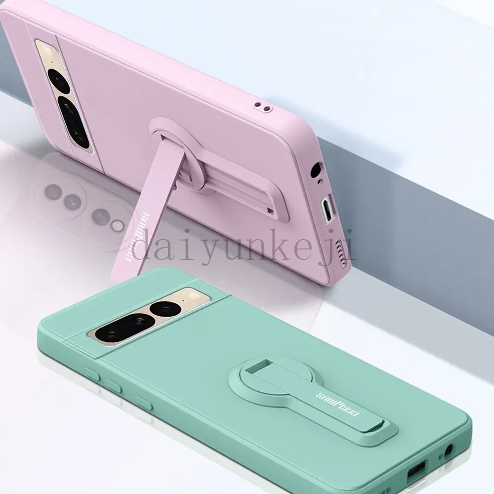 Color: Blue, Material: Aluminum - Phone Case For Google Pixel 7 8 6 5 9 Pro Xl Pixel 7a 6a 5a 8a 9a Soft Cover Silicone Case With Holder Stand Bracket Lanyard