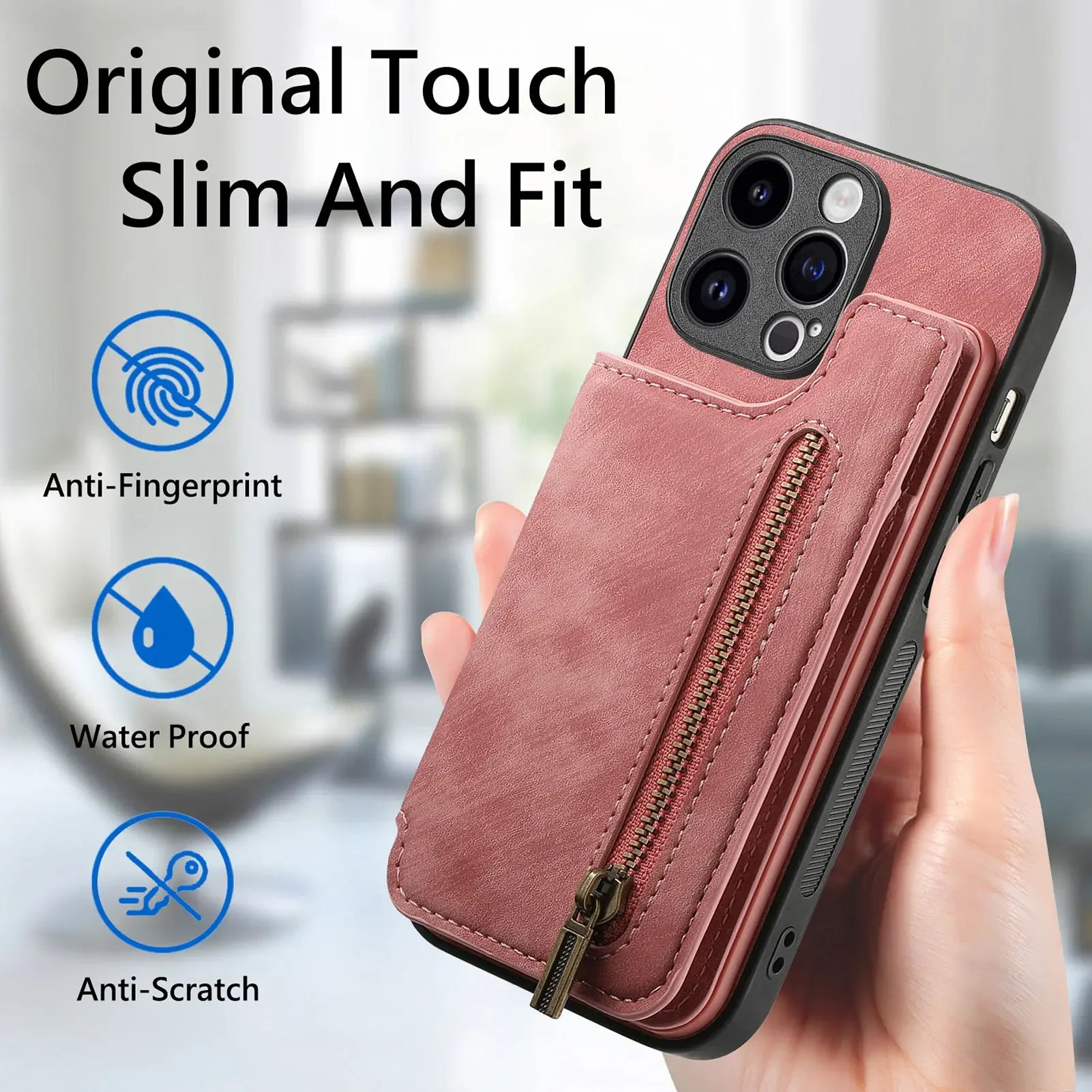 Color: Blue, Material: Pvc - Leather Zipper Wallet With Card Holder Phone Case For Iphone 15 14 11 Pro Max 13 12 Mini X Xr Xs Max 8 7 Plus Shockproof Cover