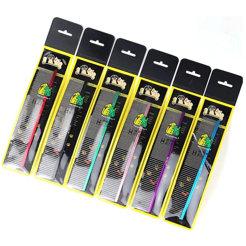 Color: Purple, Size: Xs - Pet Curved Comb Stainless Steel Combs Professional Pet Grooming Comb Dense Sparse Teeth Dog Cat Cleaning Brush Open Knot Comb
