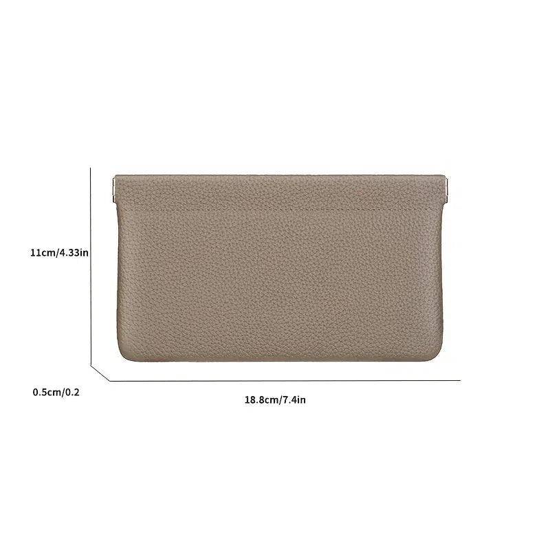 Color: Gray - Self-closing First-layer Genuine Cowhide Long Wallet Passport Driver's License Document Holder Data Cable Cosmetic Bag Storage