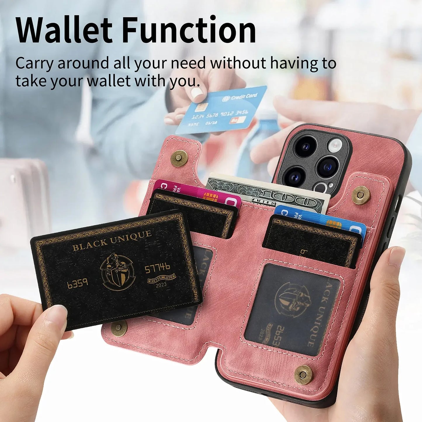 Color: Blue, Material: Pvc - Leather Zipper Wallet With Card Holder Phone Case For Iphone 15 14 11 Pro Max 13 12 Mini X Xr Xs Max 8 7 Plus Shockproof Cover