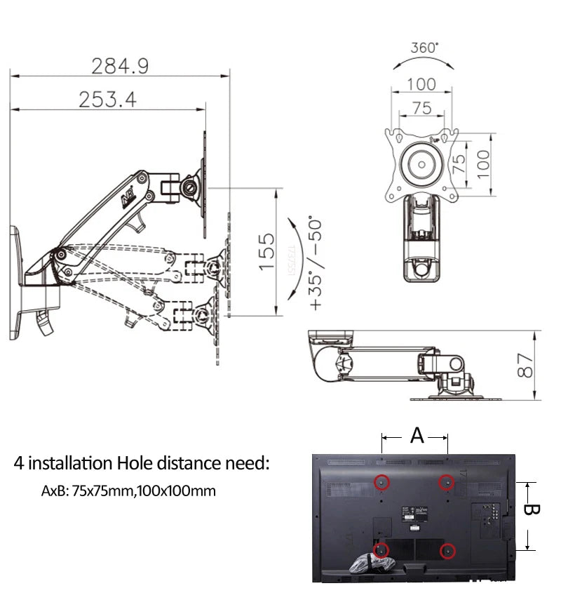 Color: White, Ships From: Ukraine - Nb F120 17-27" Aluminum Gs Gas Spring 360 Rotate Full Motion Tv Wall Mount Bracket Lcd Monitor Wall Mount Stand Screen Holder