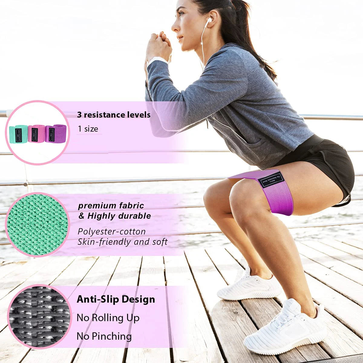 Color: Green - Fabric Resistance Hip Booty Bands Glute Thigh Elastic Workout Bands Squat Circle Stretch Fitness Strips Loops Yoga Gym Equipment