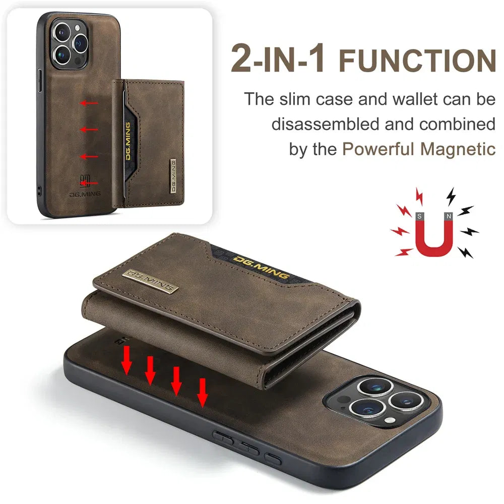 Color: Beige, Material: Aluminum - 2 In 1 Case For Iphone 16 15 14 13 12 11 Pro Max Plus Xs Max Xr 8 Plus Se 2022 Wallet Magnetic Leather Card Holder Pocket Cover