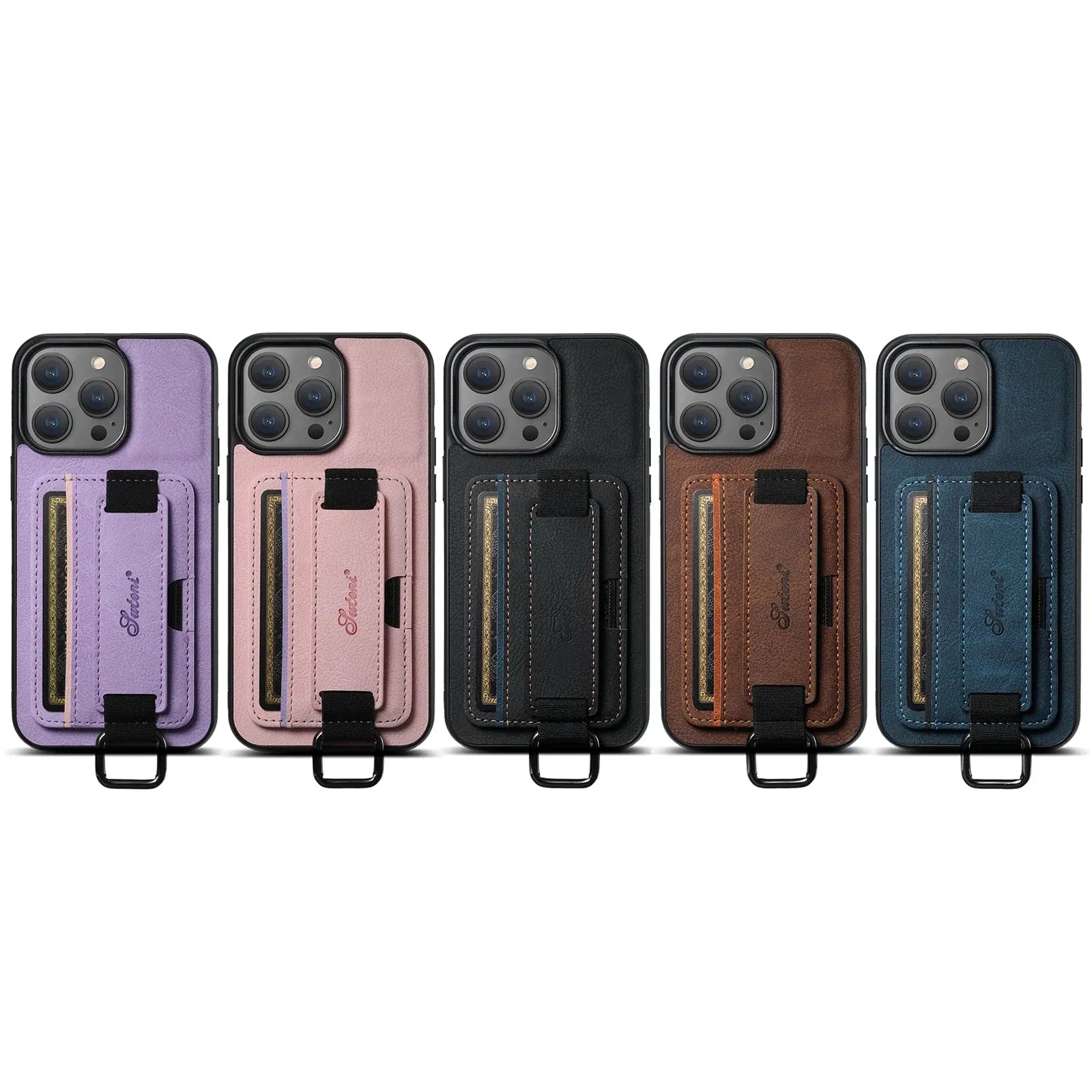 Color: Blue, Material: Carbon Fiber - Suteni Lychee Skin Print Wrist Strap Card Phone Case Card Holder For Iphone 16 Promax 15 Plus 14 13 12 11 Xr Xs Black/blue/brown