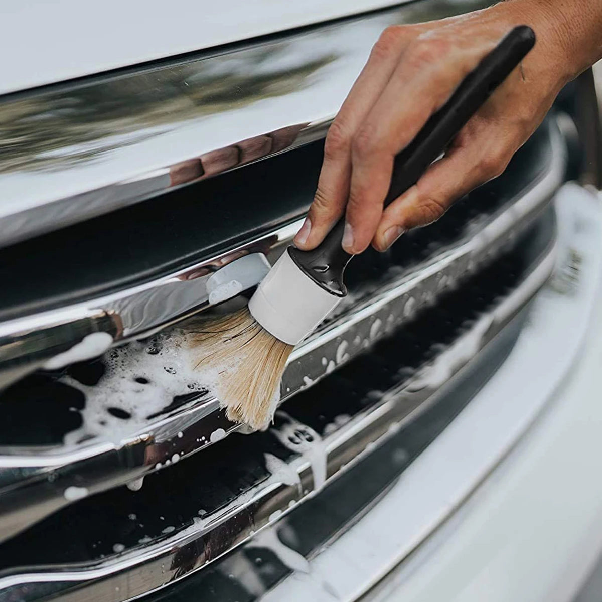 Color: White - Car Detailing Brush Set Car Cleaning Brushes Sponges Towels For Car Air Vents Rim Cleaning Dirt Dust Clean Tool Wash Accessories