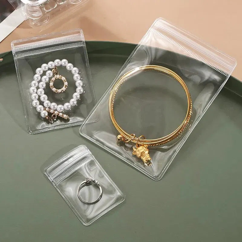 Size: Xl, Color: Green - 100/10pcs Pvc Jewelry Package Bags Thicken Self Sealing Pouches Anti-oxidation Earring Necklace Clear Organizer Bag Reusable