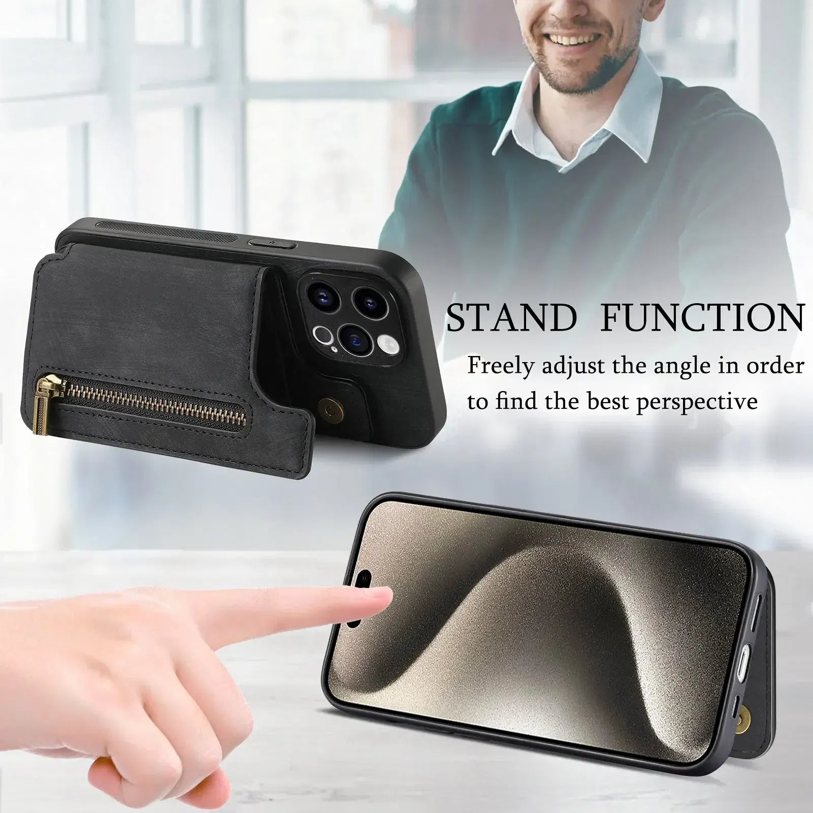 Color: Blue, Material: Pvc - Leather Zipper Wallet With Card Holder Phone Case For Iphone 15 14 11 Pro Max 13 12 Mini X Xr Xs Max 8 7 Plus Shockproof Cover