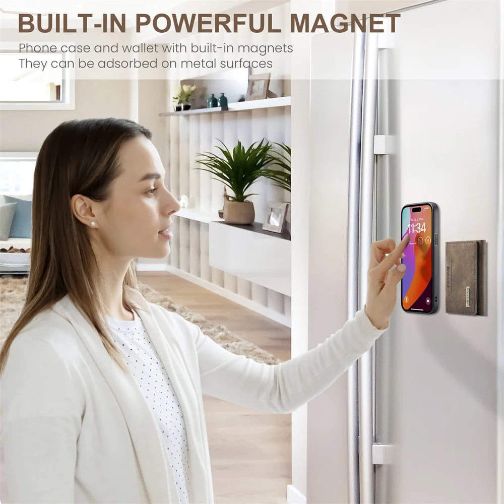 Color: Beige, Material: Aluminum - 2 In 1 Case For Iphone 16 15 14 13 12 11 Pro Max Plus Xs Max Xr 8 Plus Se 2022 Wallet Magnetic Leather Card Holder Pocket Cover