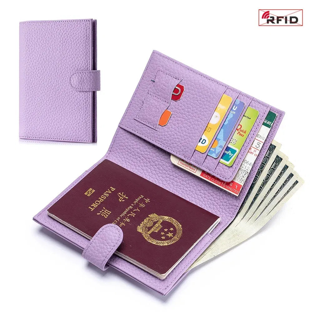 Color: Dark Blue - Genuine Leather Rfid Travel Passport Cover Case Wallet Bag Card Holder Cowhide Coin Purse Document Cover Flight Men Women