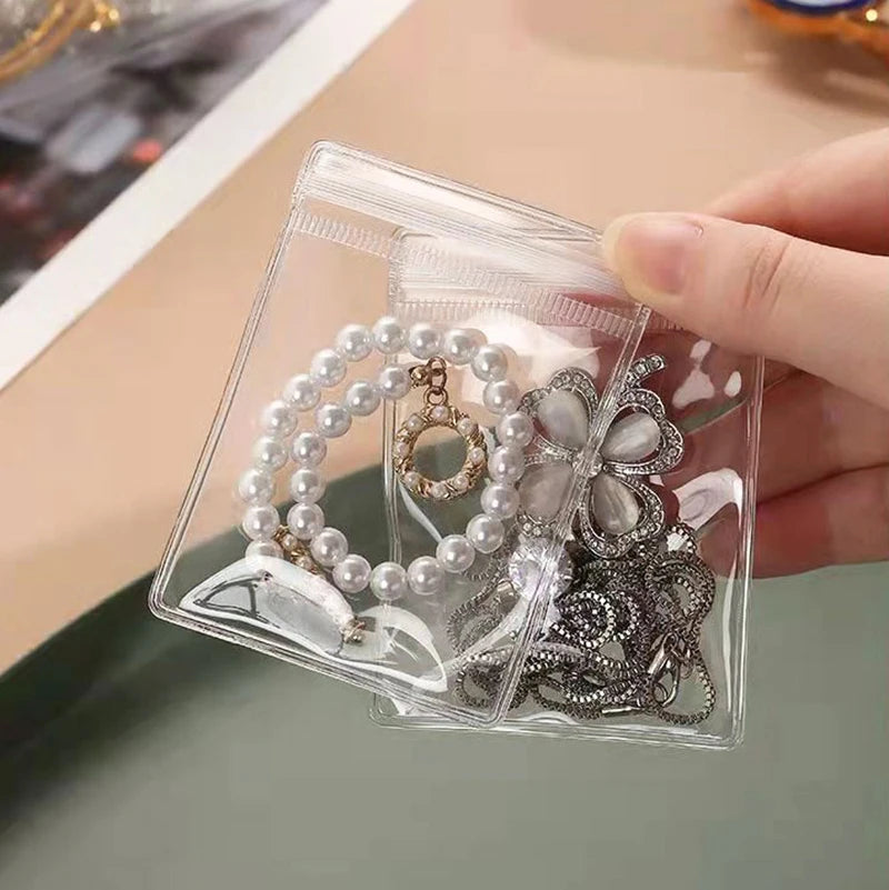 Size: Xl, Color: Green - 100/10pcs Pvc Jewelry Package Bags Thicken Self Sealing Pouches Anti-oxidation Earring Necklace Clear Organizer Bag Reusable