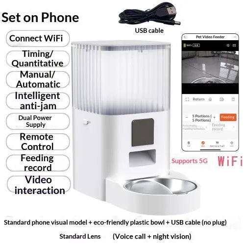 Color: Standard Visible Model, Specifications: Double Pots - Remote Pet Feeder With Scheduled Feeding And Monitoring Features