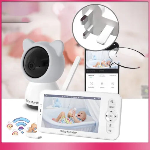 Format: B5 British Standard, Color: Grey - 5-inch Hd Baby Monitor Wireless
