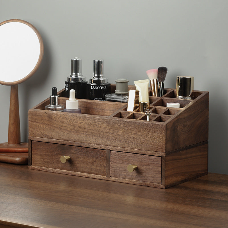 Format: Storage Box Upper Layer - Solid Wood Cosmetics Storage Box Organizing Makeup Brush Drawer Rack