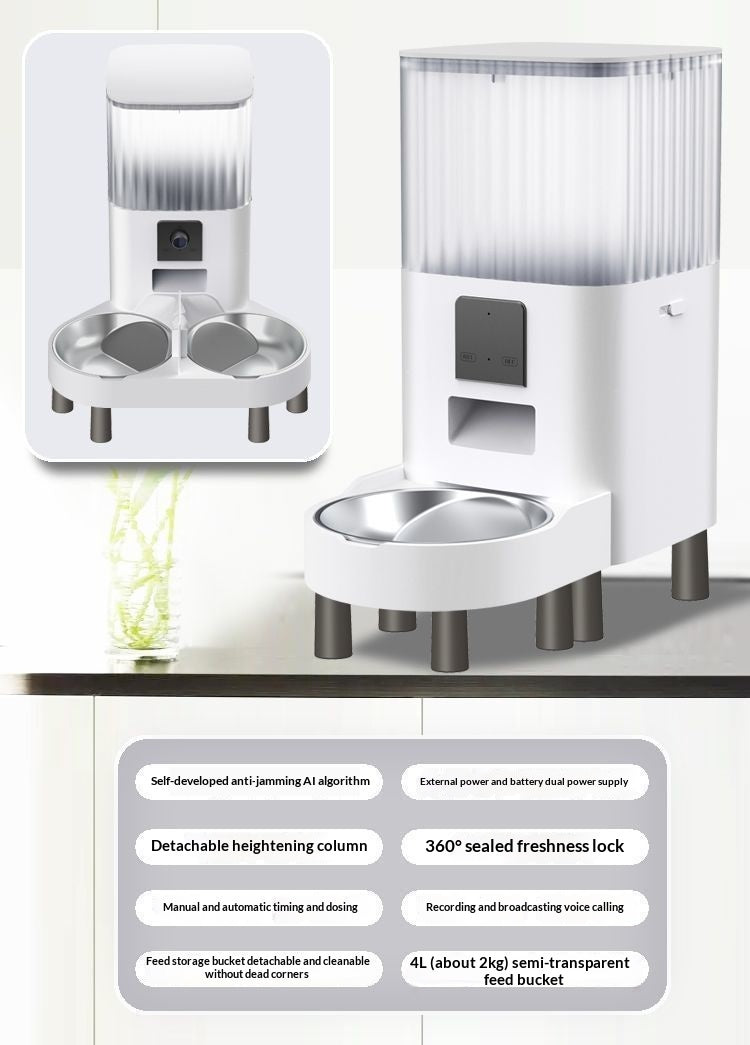 Color: Standard Visible Model, Specifications: Double Pots - Remote Pet Feeder With Scheduled Feeding And Monitoring Features