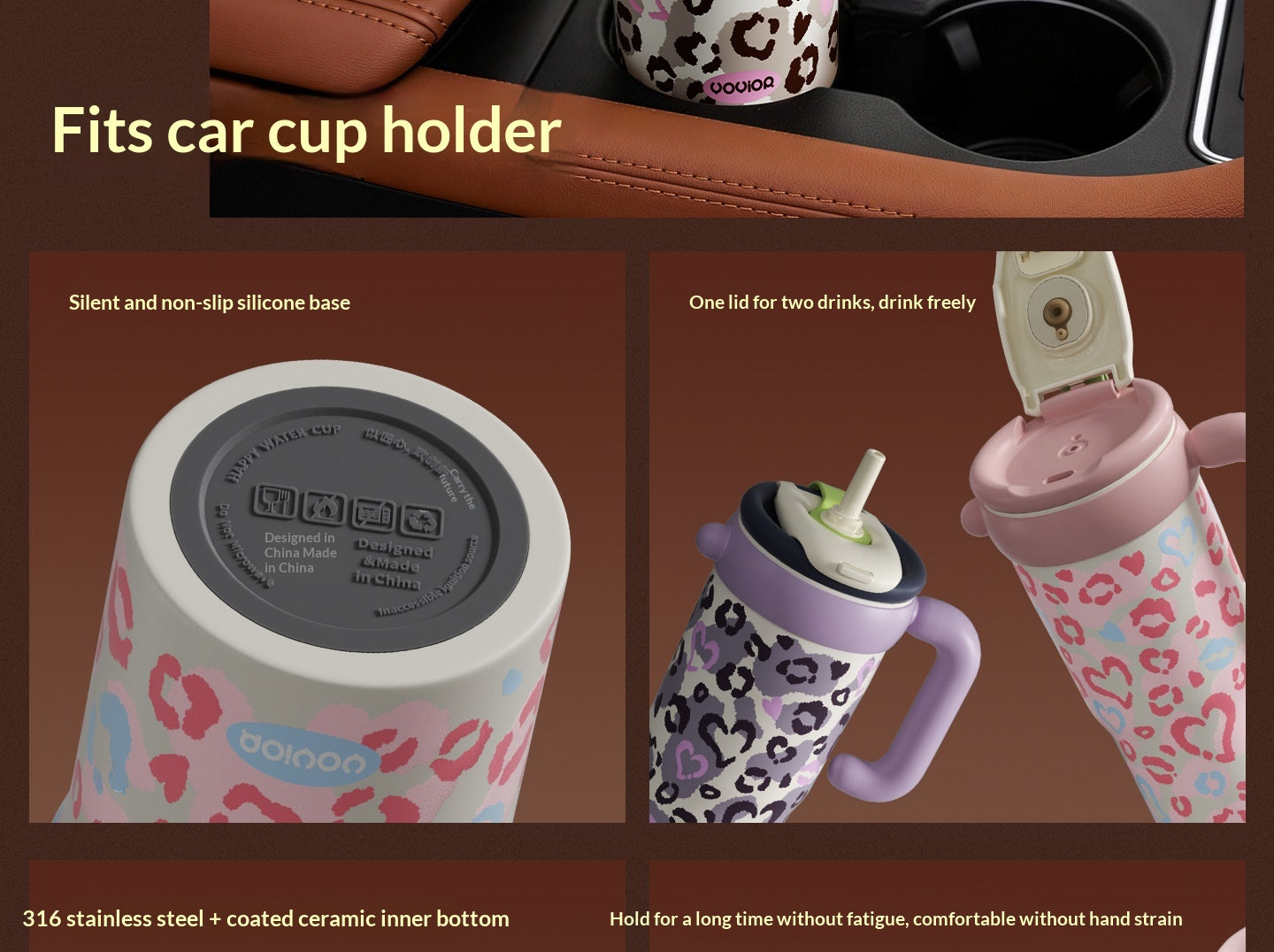 Style: Pink, Specifications: Add Cleaning Tools - Household Item Leopard-print Straw Water Cup