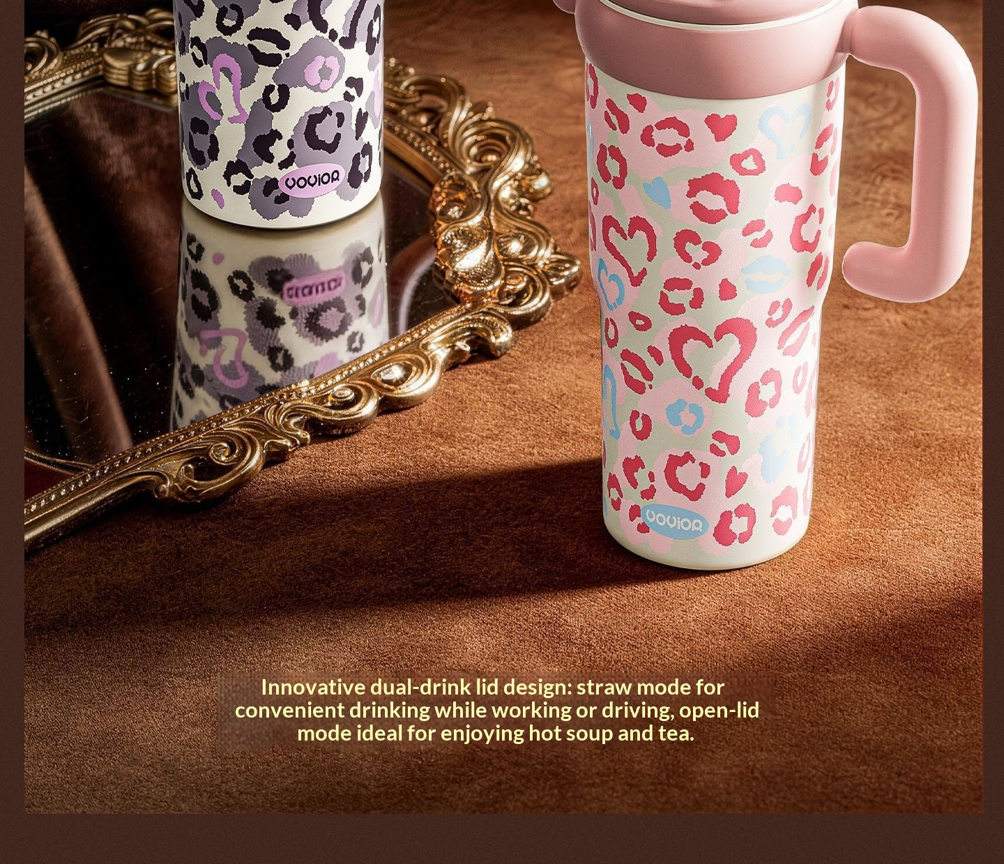 Style: Pink, Specifications: Add Cleaning Tools - Household Item Leopard-print Straw Water Cup