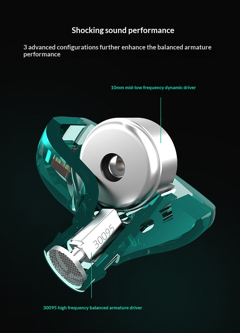 Color: Dazzling Green Standard - Hybrid Dynamicbalanced Armature In-ear Noise-canceling Music Headphones With Microphone